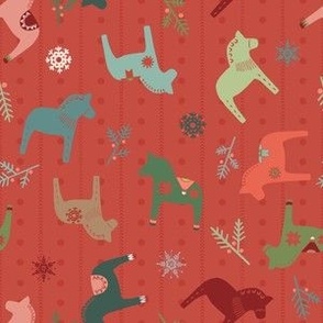 Nordic Christmas Dala Toss Pattern - Red