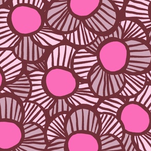 CT2483 Retro Hot Pink Burgundy Mod Floral Large Scale