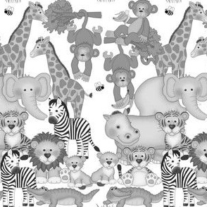 Safari  Animals Gray Baby Boy Girl Jungle Nursery Kids Room Decor Small 