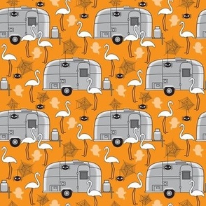 small Halloween aluminum trailers and flamingos