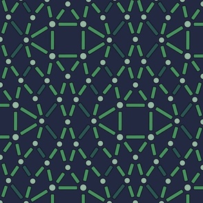 Beaded Ogee greens on dark muted navy large