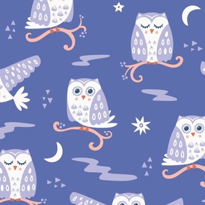 Tuwit Tuwoo, violet (Large) - sleepy cute owls, moon and stars