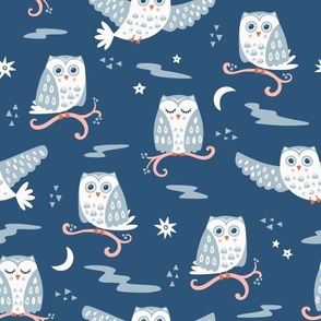 Tuwit Tuwoo, dark blue (Medium) - sleepy cute owls, moon and stars