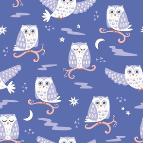 Tuwit Tuwoo, violet (Medium) - sleepy cute owls, moon and stars