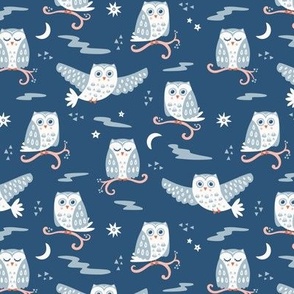 Tuwit Tuwoo, dark blue (Small) - sleepy cute owls, moon and stars