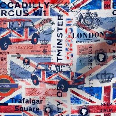 UK Great Britain London Collage With Union Jack And British Ephemera Smaller Scale