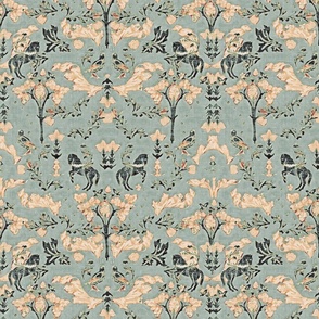 Countryside Equestrian Faux Texture Antique Blue Green and Tans