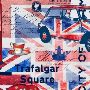 UK Great Britain London Collage With Union Jack Telephone Booth And British Ephemera Large Scale