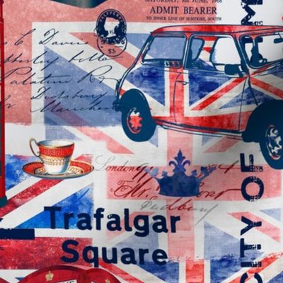 UK Great Britain London Collage With Union Jack Telephone Booth And British Ephemera Medium Scale