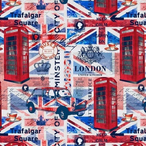 UK Great Britain London Collage With Union Jack Telephone Booth And British Ephemera Medium Scale