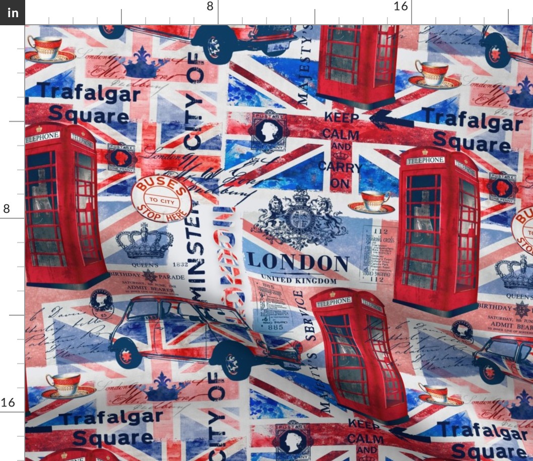 UK Great Britain London Collage With Union Jack Telephone Booth And British Ephemera Medium Scale