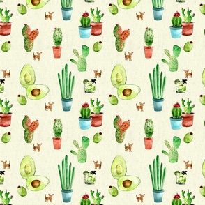 Cream Cactus and Avocado whimsy designs 
