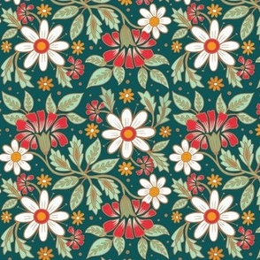 Folk Art Floral Tile | SM Scale | Red, Green