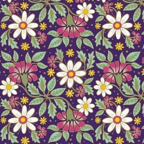 Folk Art Floral Tile | SM Scale | White, Purple
