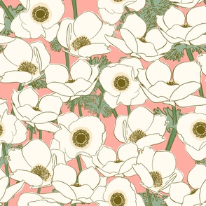 all the anemones - buttercup family - cream on vintage pink