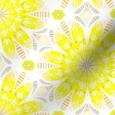 Tiled Flowers in Yellow  with light colours - Large