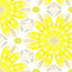 Tiled Flowers in Yellow  with light colours - Large