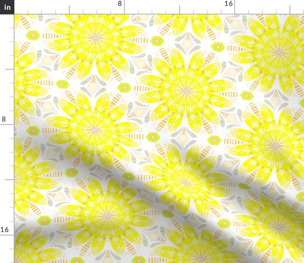 Tiled Flowers in Yellow  with light colours - Large