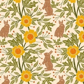 French Country Cottage Rabbit | SM Scale | Ivory, Green, Yellow