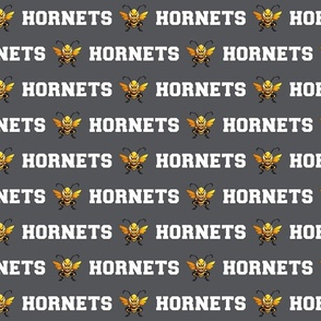 Hornets Mascot Text | White on Black, Yellow & Gold - School Spirit College Team Cheer Collection