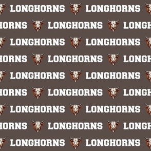 Longhorns Mascot Text | White on Dark Brown - School Spirit College Team Cheer Collection