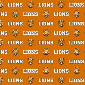Lions Mascot Text | White on Orange - School Spirit College Team Cheer Collection