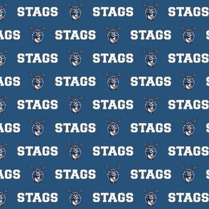 Stags Mascot Text | White on Blue - School Spirit College Team Cheer Collection