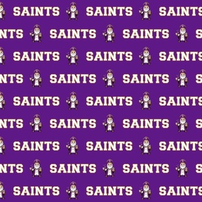 Saints Mascot Text | White, Gold, Yellow on Purple - School Spirit College Team Cheer Collection