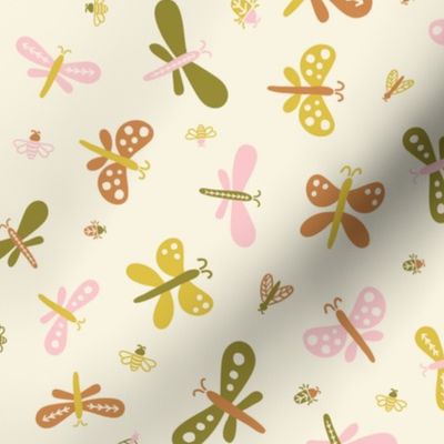 Garden Party – Butterflies, Bees and insects in Cream and Yellow, Springtime Butterflies