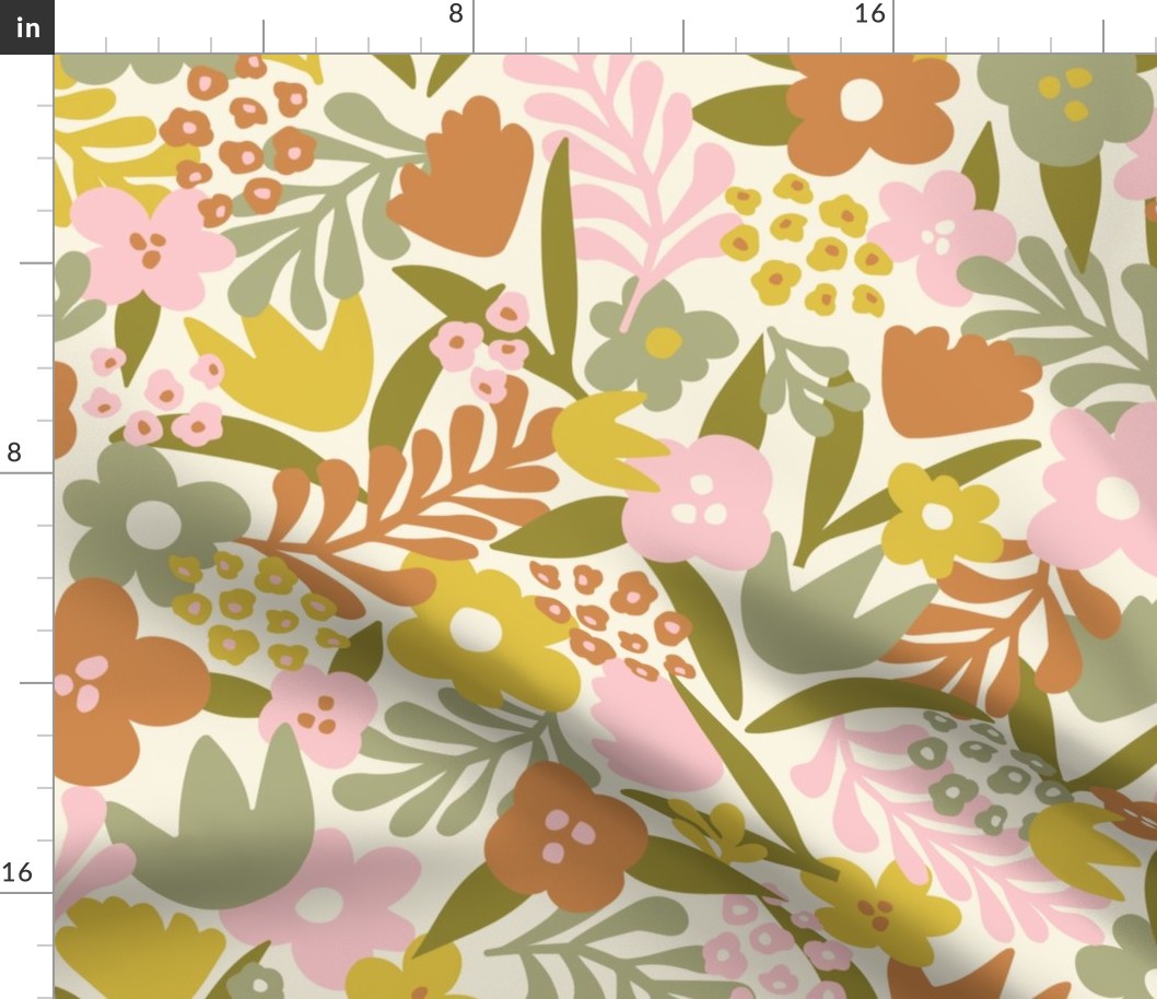 Jumbo: Abstract Wildflowers in Yellow, Orange and Pink, Spring Florals