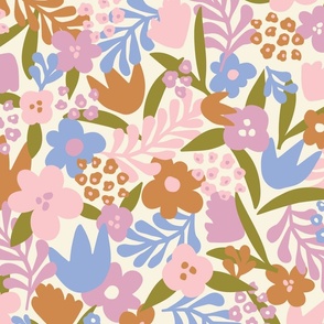 Jumbo: Abstract Wildflowers in Cream, Purple and Blue, Spring Florals