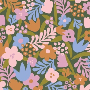 Jumbo: Abstract Wildflowers in Blue, Orange and Pink, Spring Florals