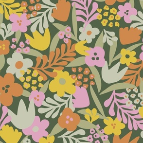 Jumbo: Abstract Wildflowers in Green, Purple and Yellow, Spring Florals