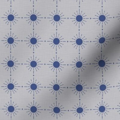 Morning Sunburst Navy Check medium - Contemporary Geometric Radiance on Textured Linen for Modern Decor and Apparel