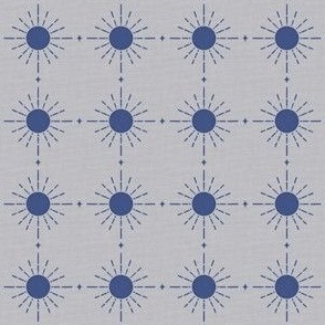 Morning Sunburst Navy Check medium - Contemporary Geometric Radiance on Textured Linen for Modern Decor and Apparel