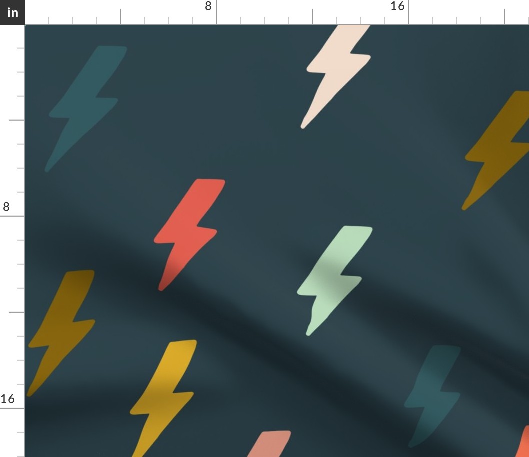 Jumbo Scale Rainbow Lightning Print on Navy 24x24