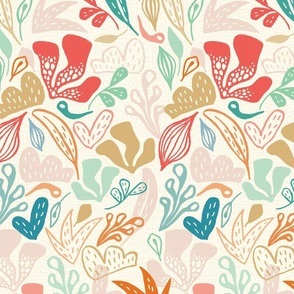 Outdoorsy Abstract Coral and Teal on Cream - Large