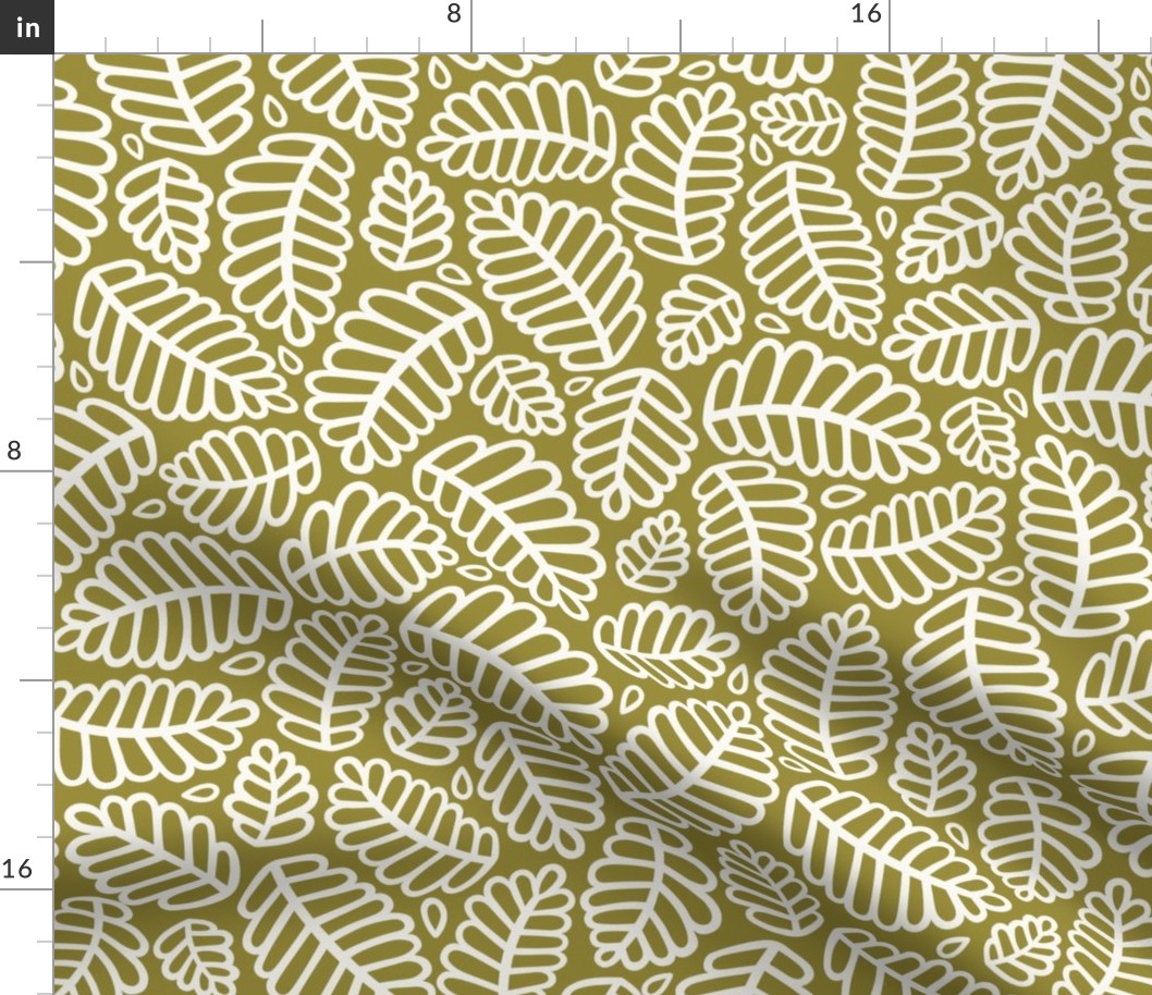 Organic Hand-drawn leaves in green and white, line art leaves, spring leaves, winter leaves