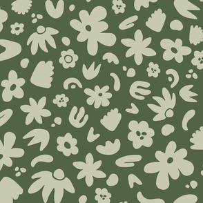 Garden Party – Abstract Flowers in Dark Green and Green