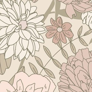 Retro Floral Jumbo -  Ivory Odessa Pink