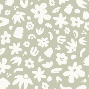 Garden Party – Abstract Flowers in Light Green and White