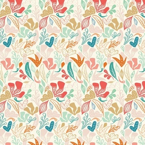 Outdoorsy Abstract Coral and Teal on Cream - Medium