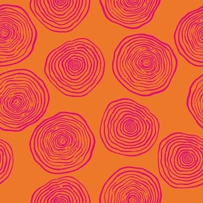 minimal tree rings hot pink on orange background