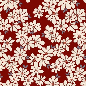 Retro Whimsy Large Simple Daisy Flower Floral Burgandy Wine Red Terracotta 
