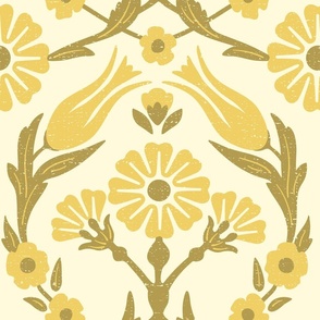 Historical Style Floral | Arts & Crafts | Vintage Upholstery | Buttercream Yellow