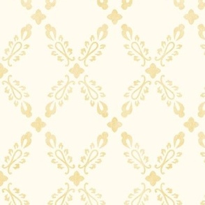 6" Block Print Floral Trellis Foliage in Off White n Gold by Audrey Jeanne