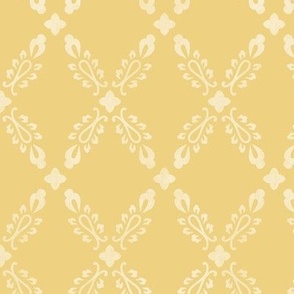 6" Block Print Floral Trellis Foliage in Gold n Off White by Audrey Jeanne