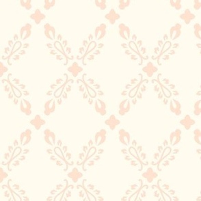 6" Block Print Floral Trellis Foliage in Off White n Blush Pink by Audrey Jeanne
