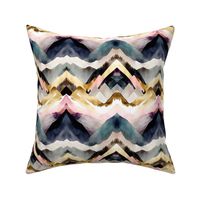 gold and pink mountain chevron, abstract watercolor