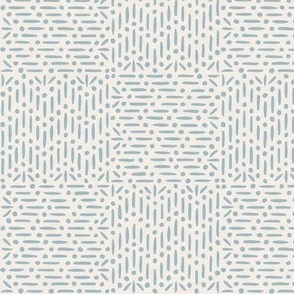 Granary Check, white and sky blue (Medium)– textural marks with lines and dots